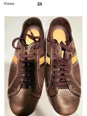 Authentic Louis Vuitton Brown Sneakers with Tan Stripe Emblem
